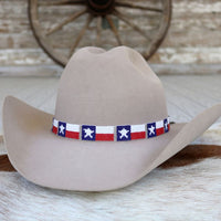 Beaded hat band with Texas flag pattern in red, white, and blue