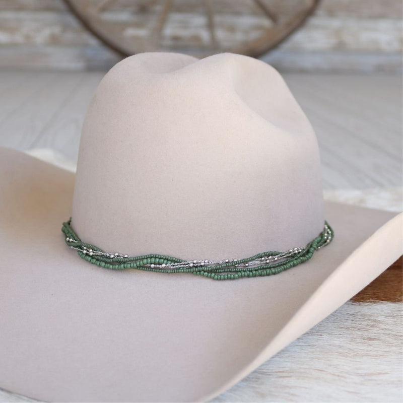 Green Multi-Strand Beaded Hat Band
