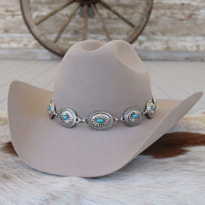 Silver Concho Hat Band Turquoise Stone - Strider