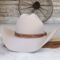 Brown Tooled Floral Leather Buckle Hat Band - Cody