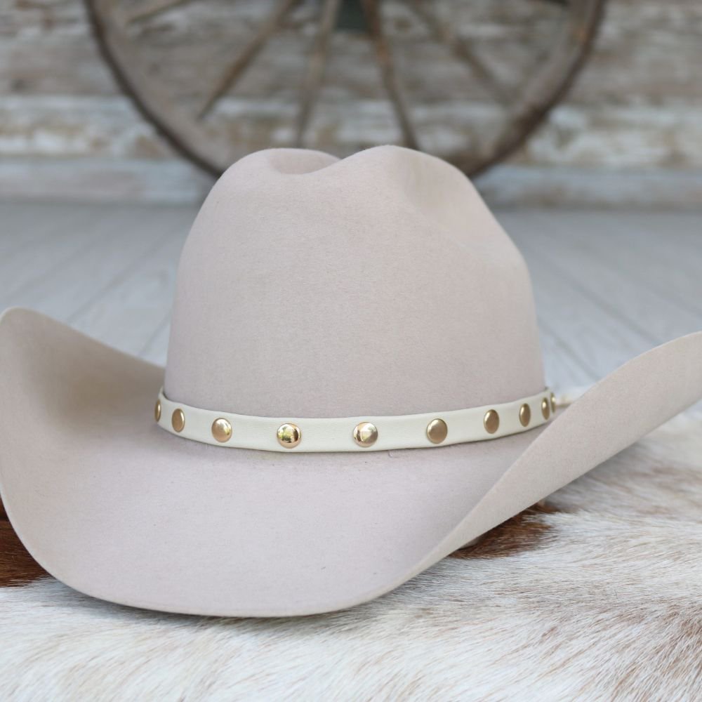 Cream Studded Goat Leather Hat Band