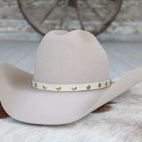 Cream Studded Goat Leather Hat Band