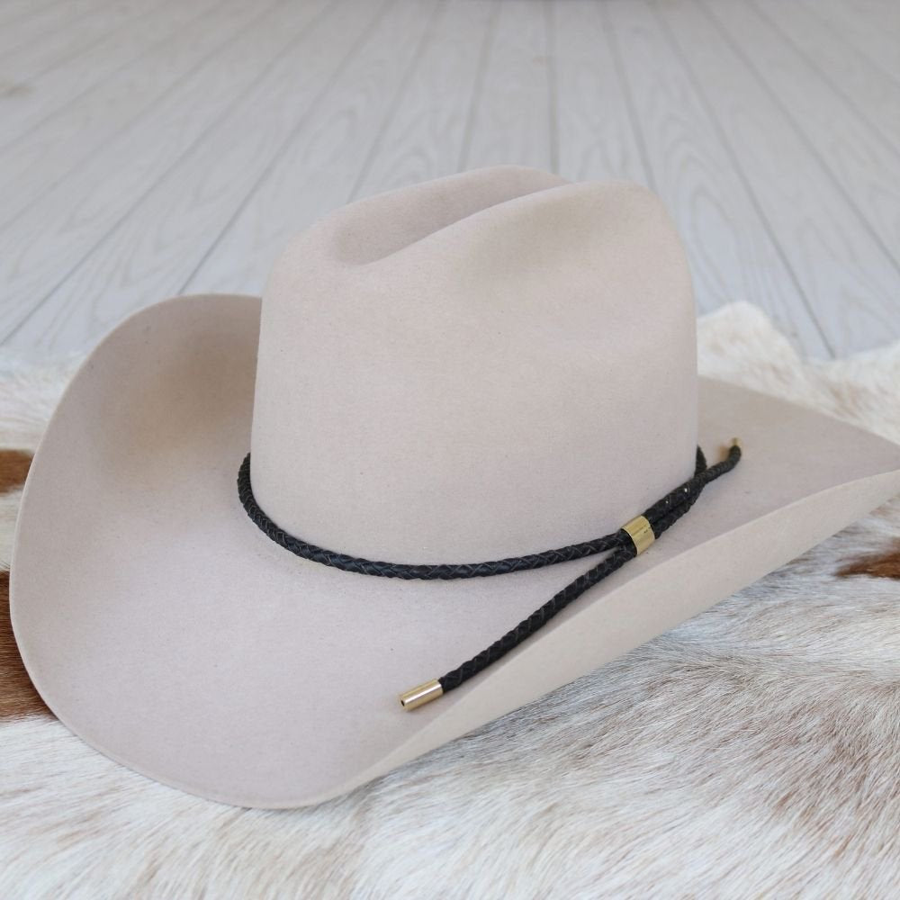 Black Braided Leather Hat Band with Gold Slide Closure