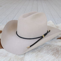 Black Braided Leather Hat Band with Gold Slide Closure
