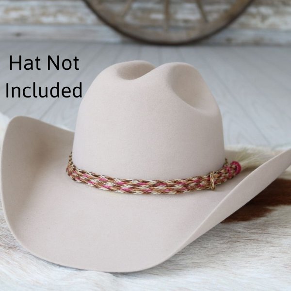 Genuine Horsehair 6 Strand Braided Hat Band with Single Tassel - Pink