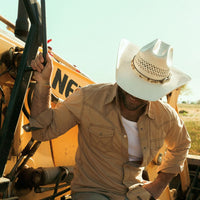 Cowhide Hat Band Brown with Silver Buckle - Branson