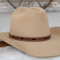 Brown Tooled Diamond & Feather Pattern Leather Hat Band