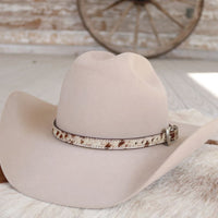 Cowhide Hat Band Brown with Silver Buckle - Branson