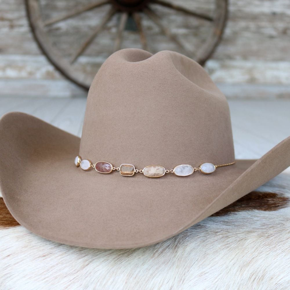 White & Neutral Stone Chain Hat Band – June