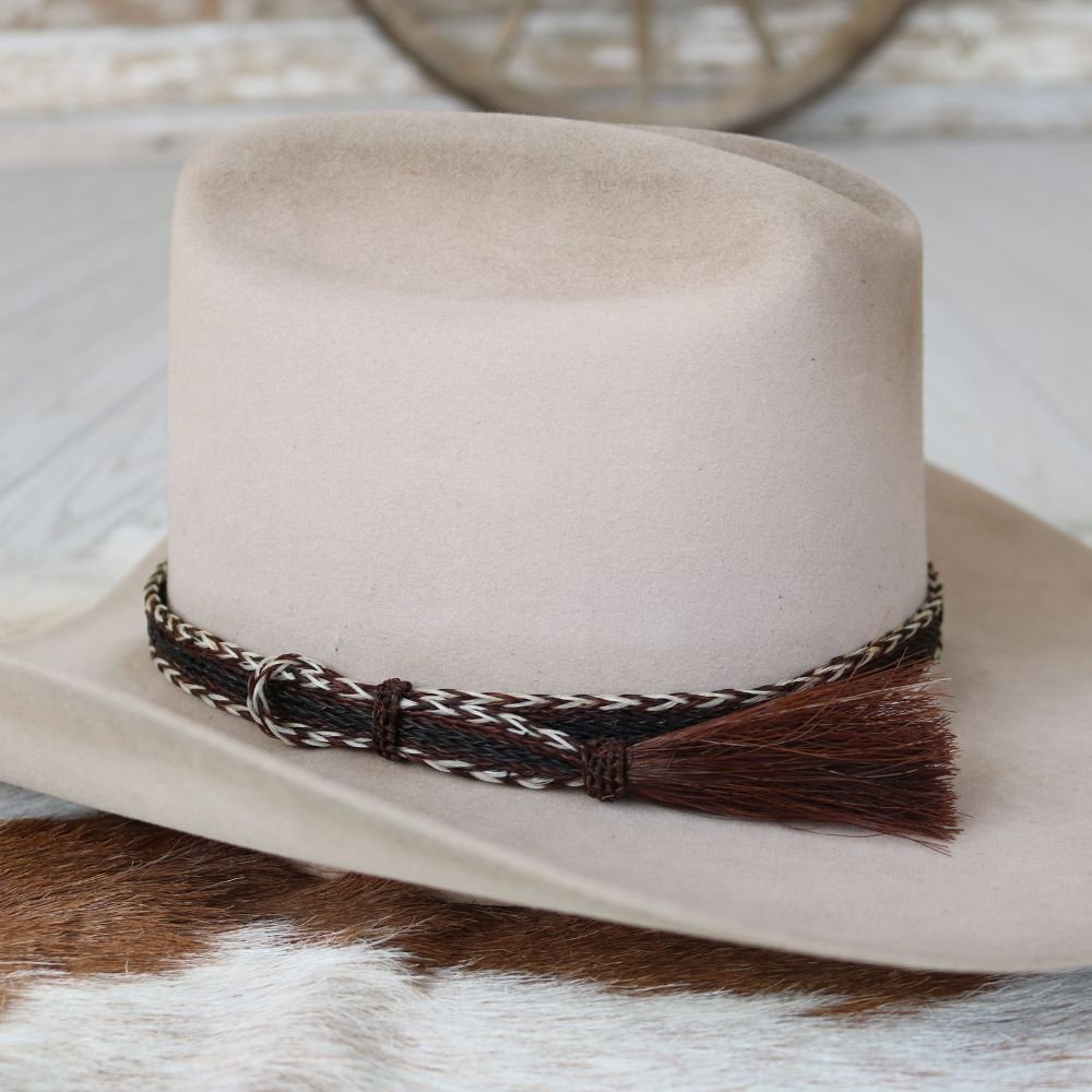 Genuine Horsehair 6 Strand Braided Hat Band with Single Tassel - Gambler