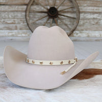 Cream Studded Goat Leather Hat Band