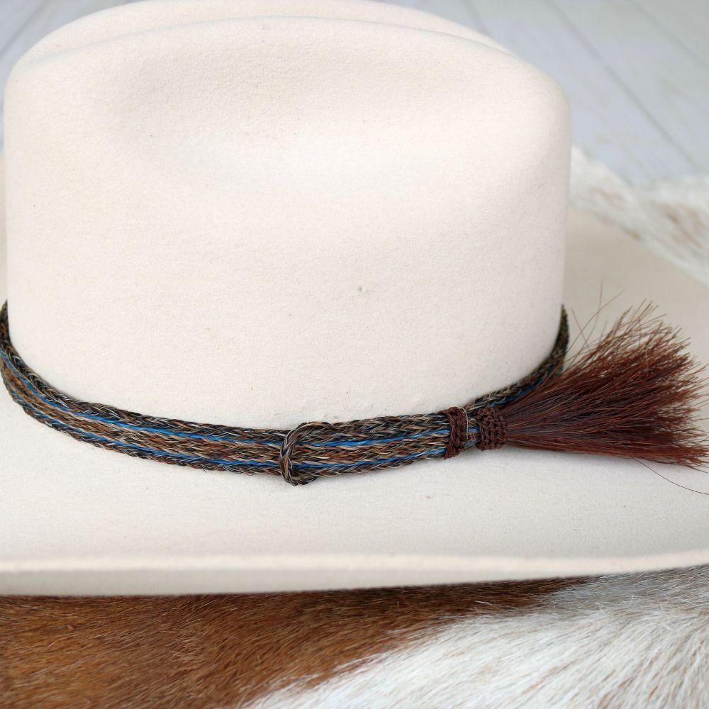 Genuine Horsehair 6 Strand Braided Hat Band with Single Tassel - Taos