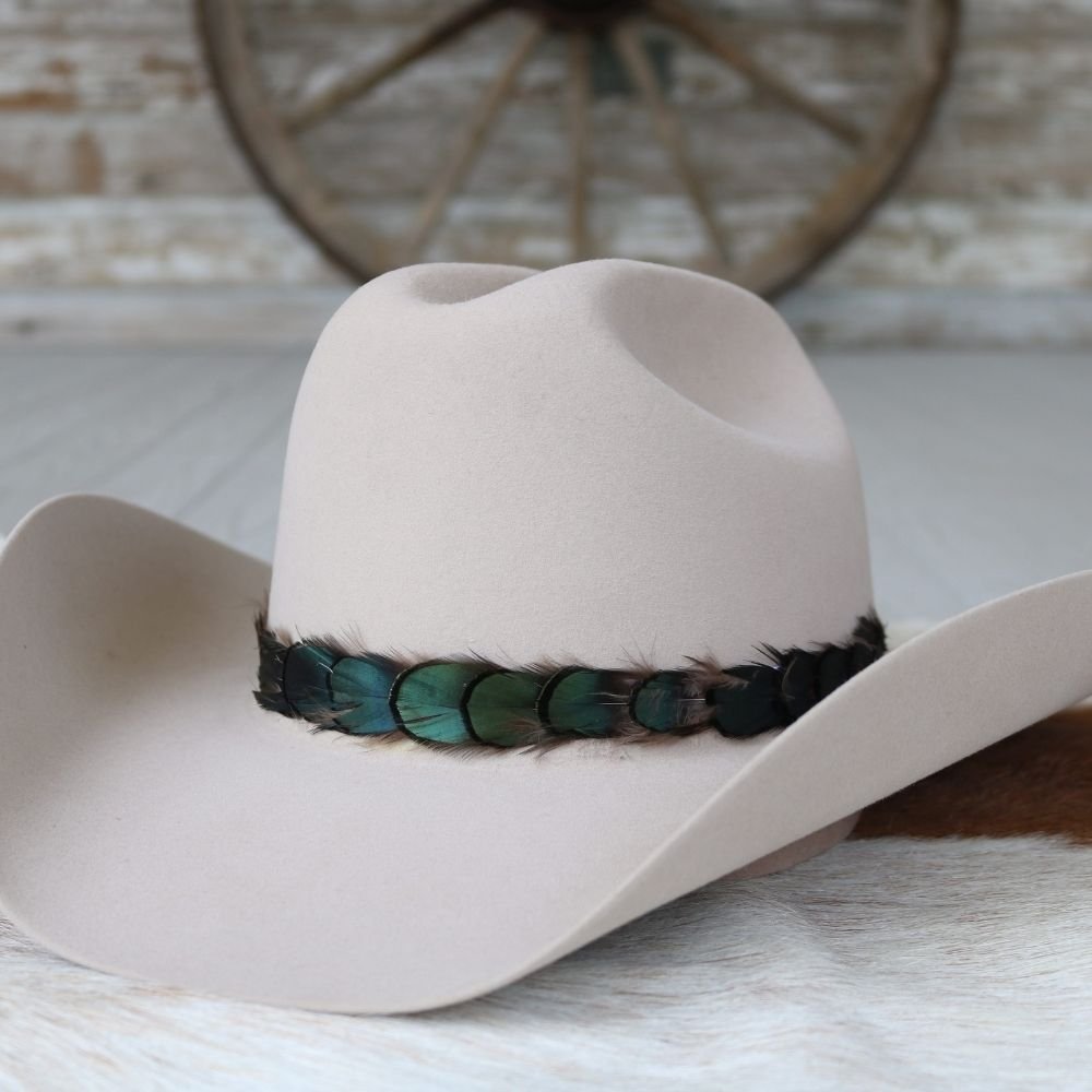 Iridescent Green Feather Hat Band - Ridge – Willow Lane Hat Co.