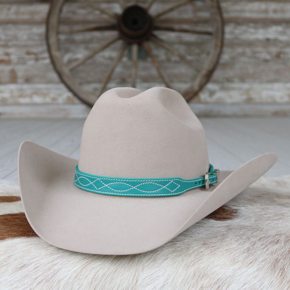Teal Leather Boot Stitch Hat Band