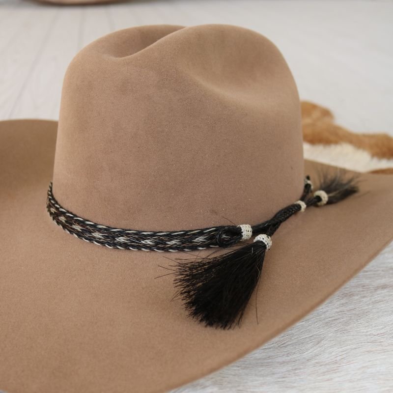 Horsehair Braided 5 Strand Double Tassel Hat Band - Stripe