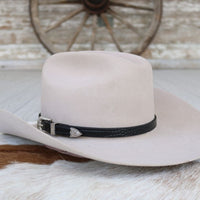 Leather Hat Band with Silver Buckle – Black Croc