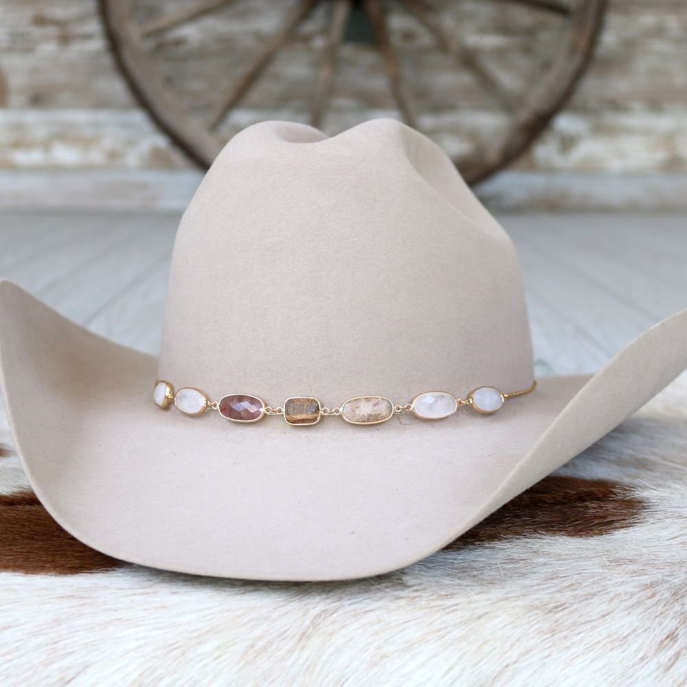 White & Neutral Stone Chain Hat Band – June