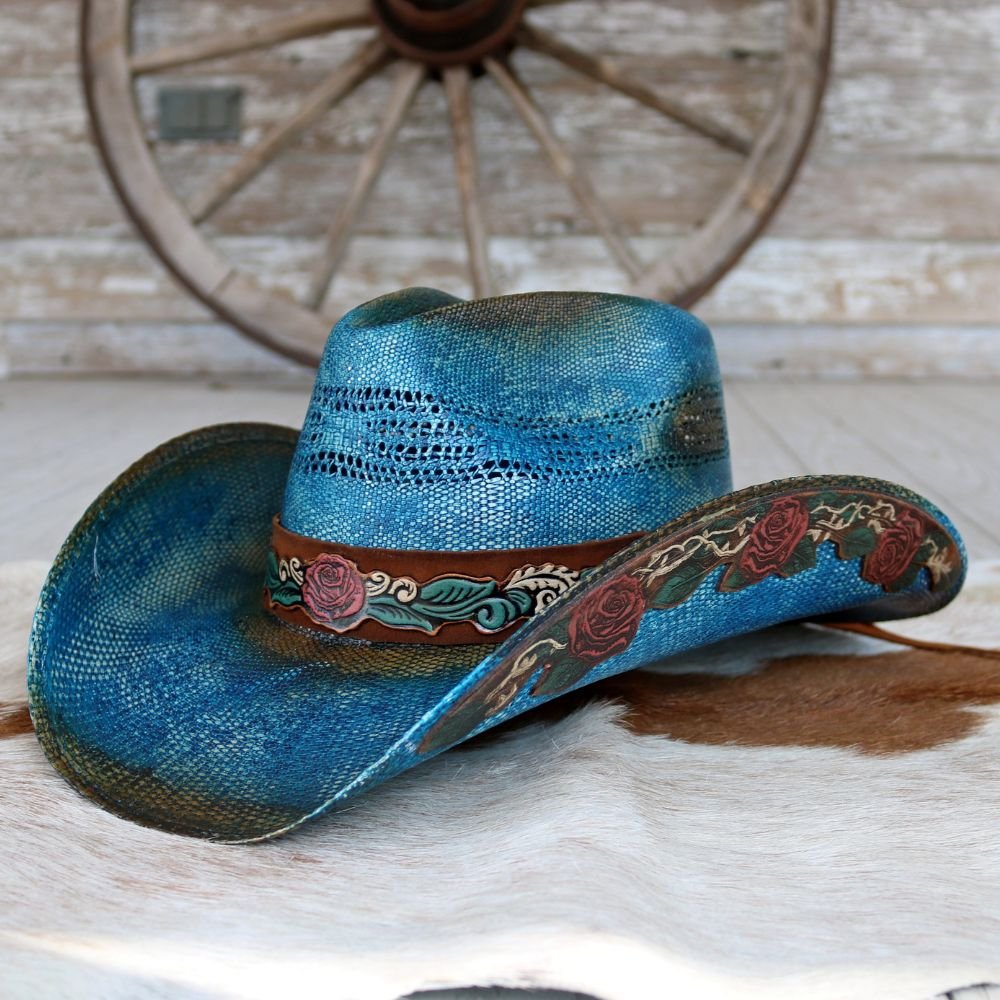 Stampede Women's Blue Straw Cowboy Hat - The Blue Rose