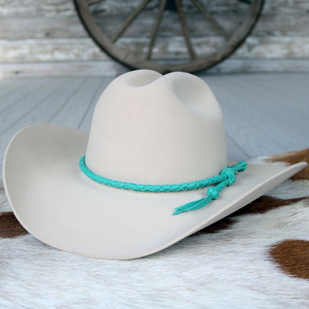 Turquoise Braided Leather Hat Band – Willow Lane Hat Co display picture 1