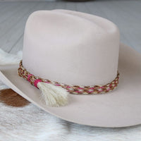 Genuine Horsehair 6 Strand Braided Hat Band with Single Tassel - Pink
