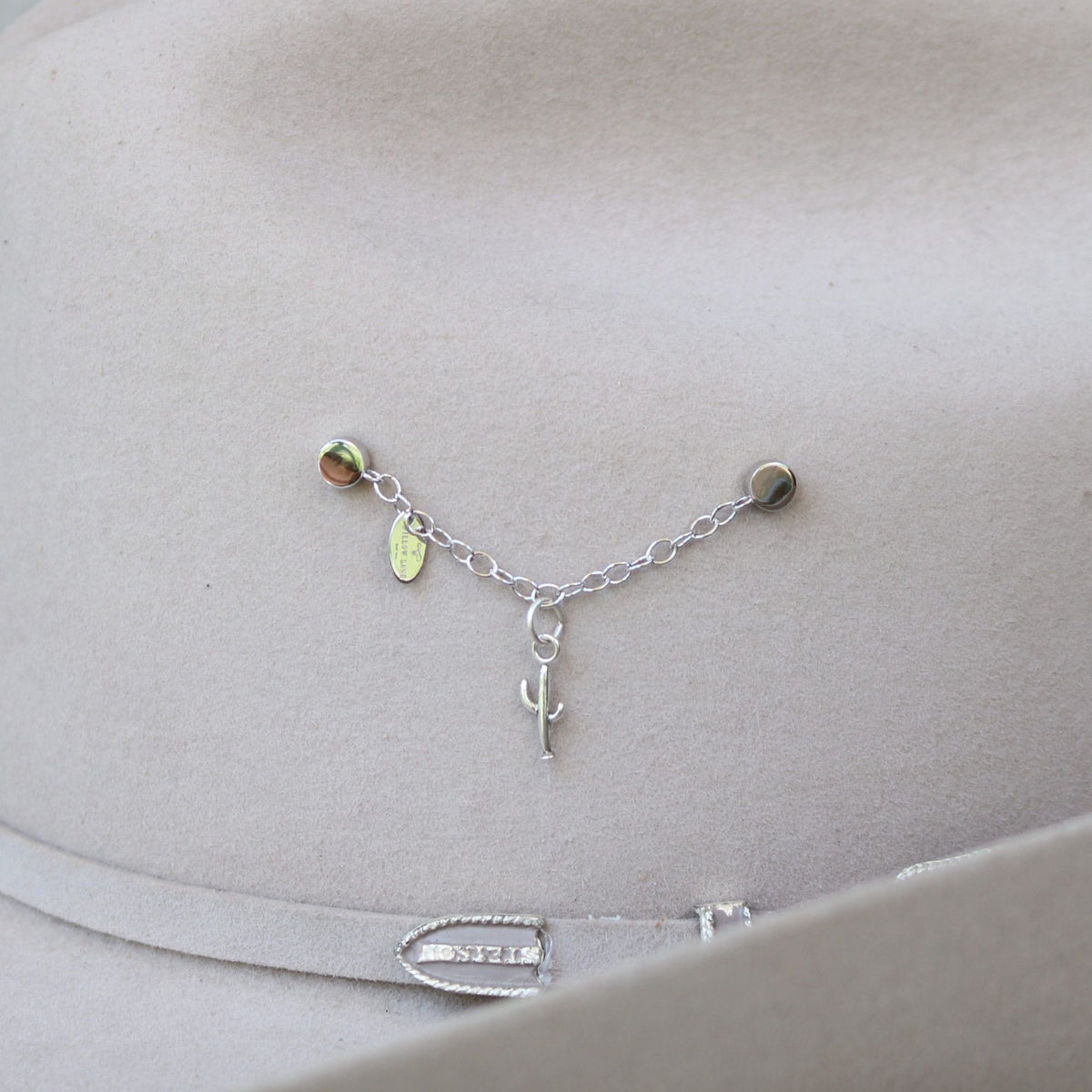 Sterling silver charm chain with saguaro cactus charm and green bead