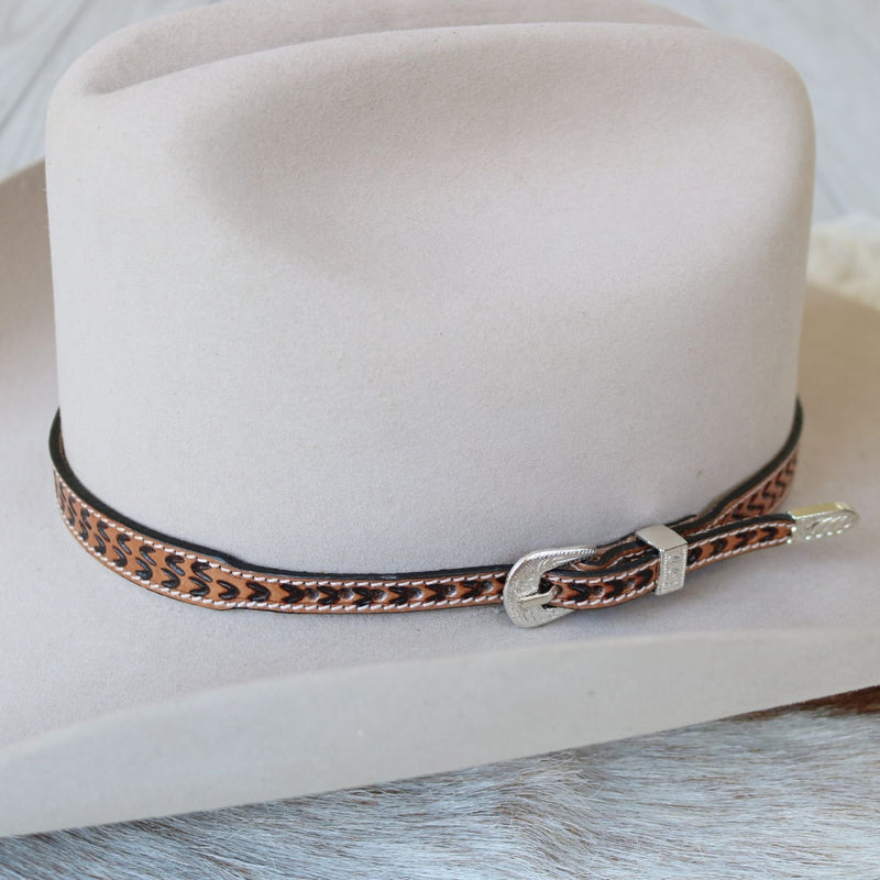 Brown Leather Stamped Hat Band - Cimarron