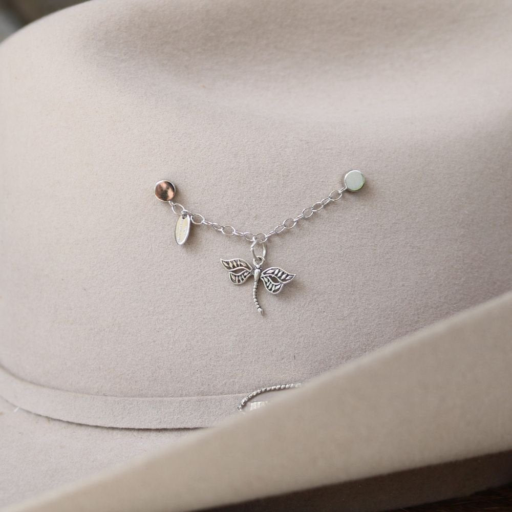 Sterling silver dragonfly pendant on chain with small round bead accents
