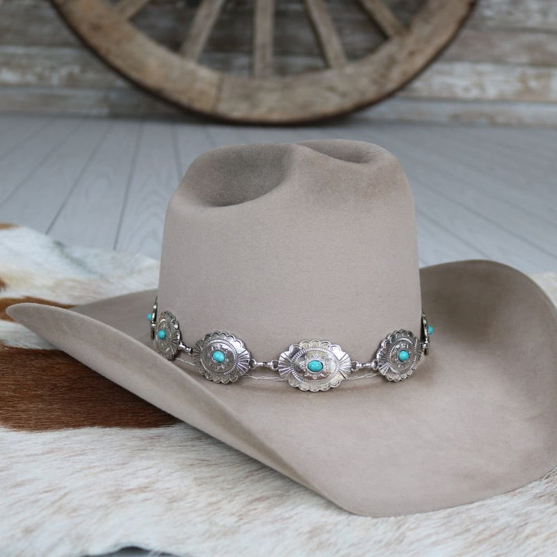 Silver Turquoise Scalloped Concho Hat Band - Sweetwater