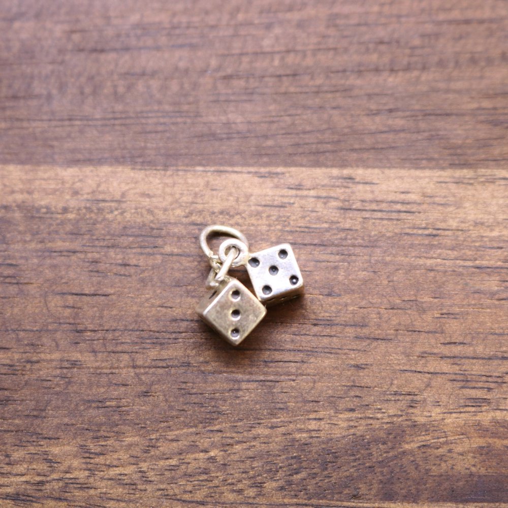 Sterling silver dice charm with two dangling dice and small jump rings