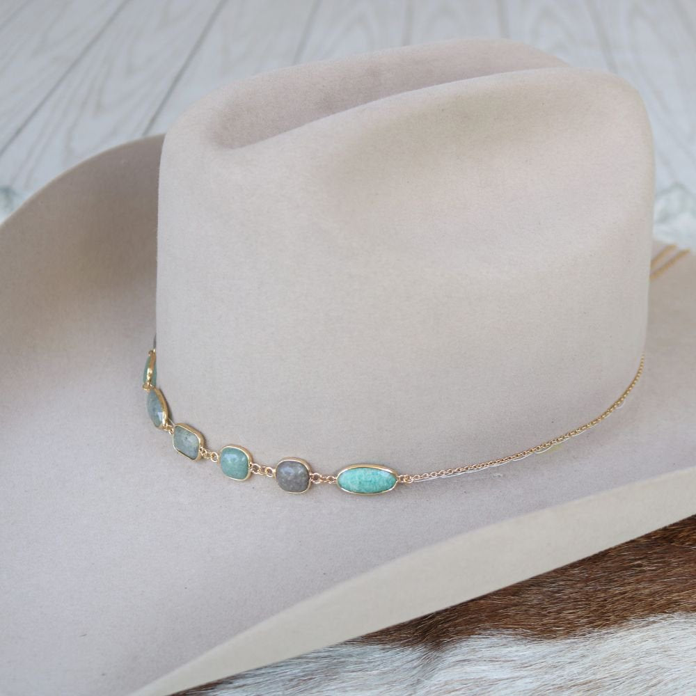 Turquoise & Grey Stone Chain Hat Band – Ada