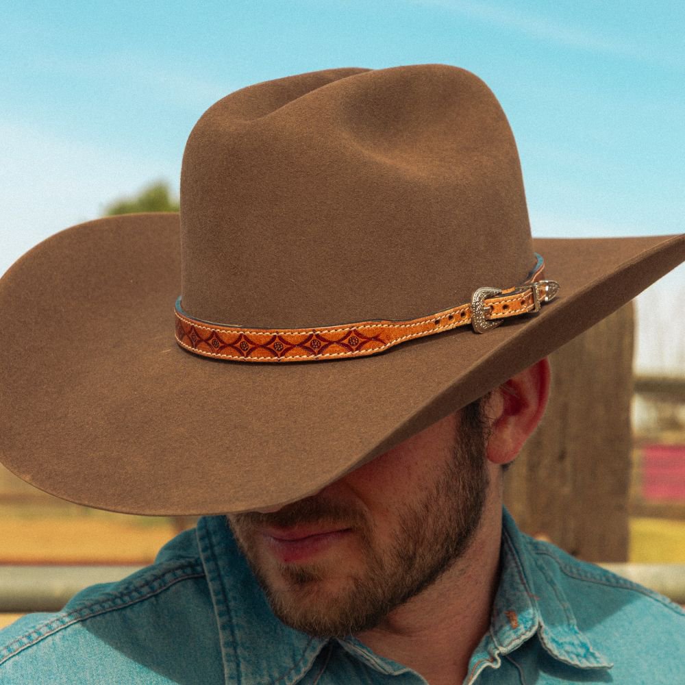 Tooled Diamond Leather Hat Band