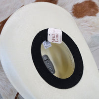 Youth straw cowboy hat interior view with black sweatband and Willow Lane label