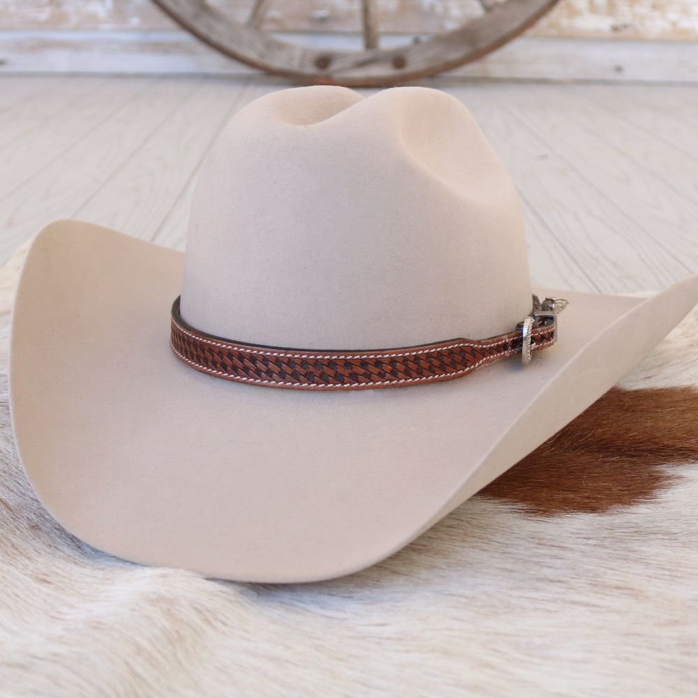 Tooled Basketweave Pattern Leather Hat Band – Willow Lane Hat Co.