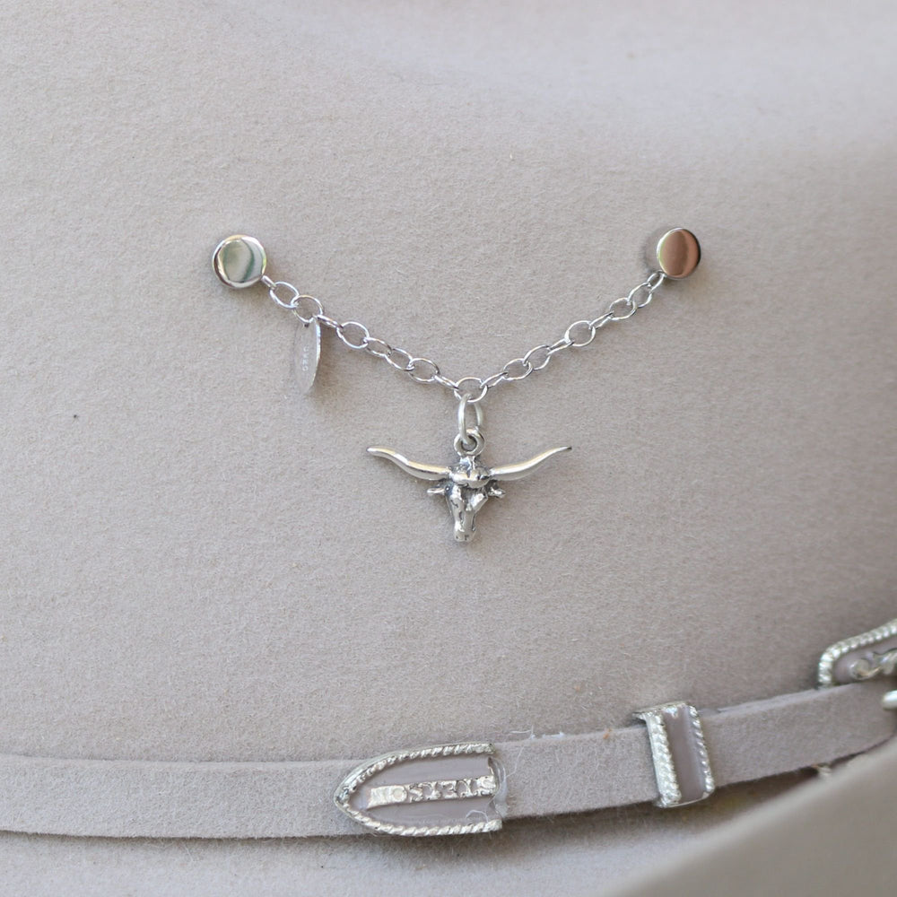 Sterling silver steer charm pendant on a linked chain with small jump rings
