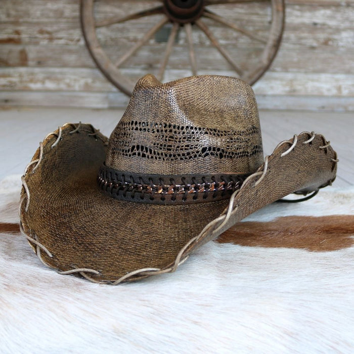 Stampede Men's Straw Cowboy Hat - Brown Chain
