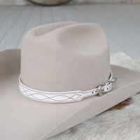 White Boot Stitch Leather Hat Band