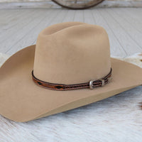 Brown Tooled Diamond & Feather Pattern Leather Hat Band