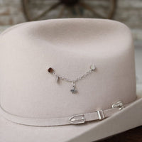 Sterling silver LOVE YOU charm bracelet with heart-shaped clasp on display