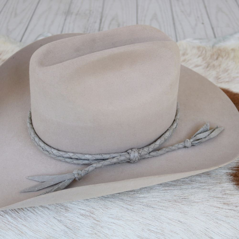 Light Grey Double Braided Leather Hat Band