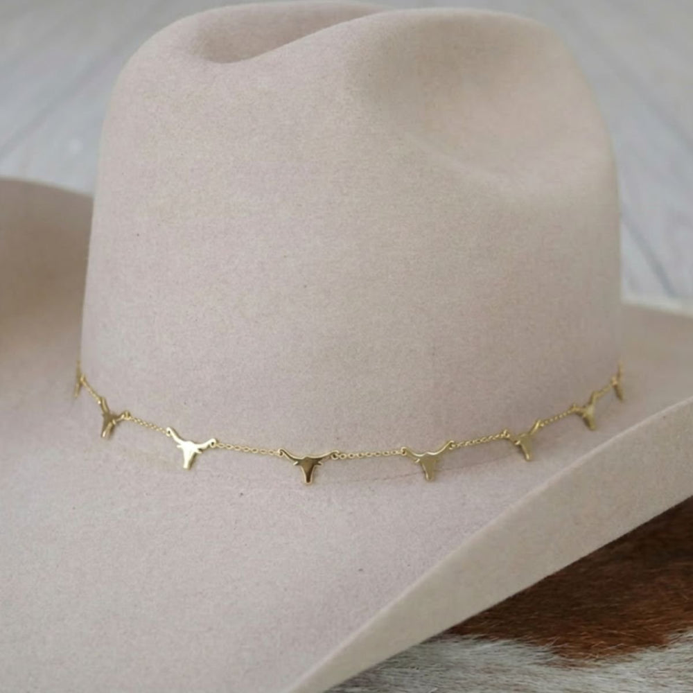 14K Gold Plated Longhorn Chain Hat Band