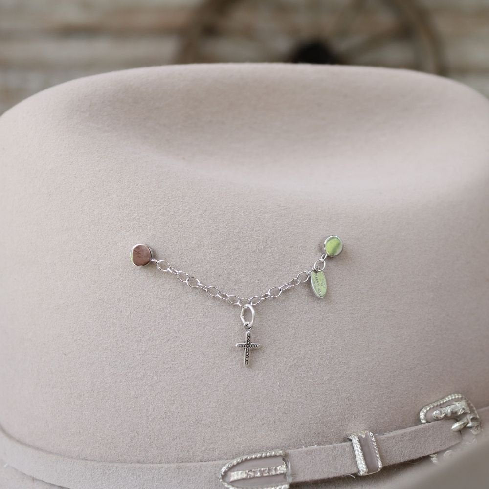 Sterling silver cross charm bracelet with small chain and two accent beads