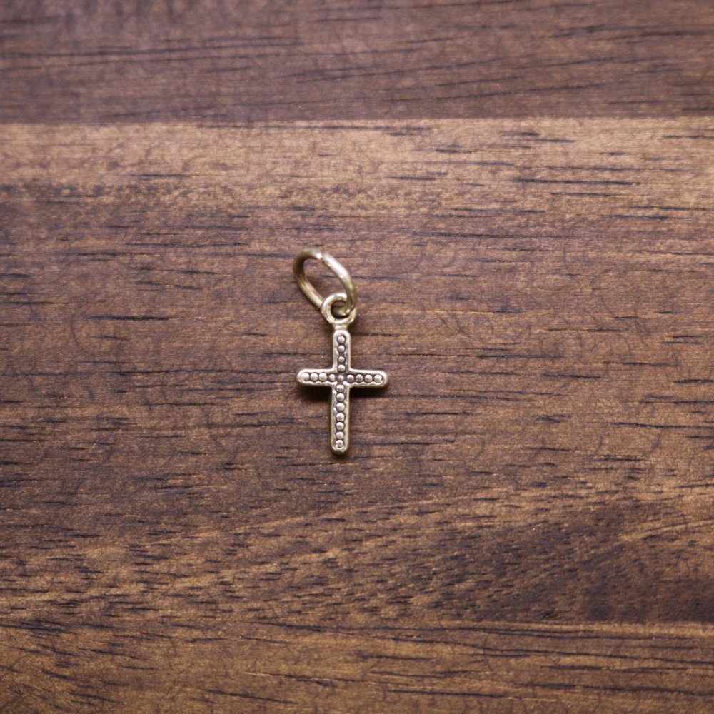 Sterling silver mini cross charm pendant with small dotted border