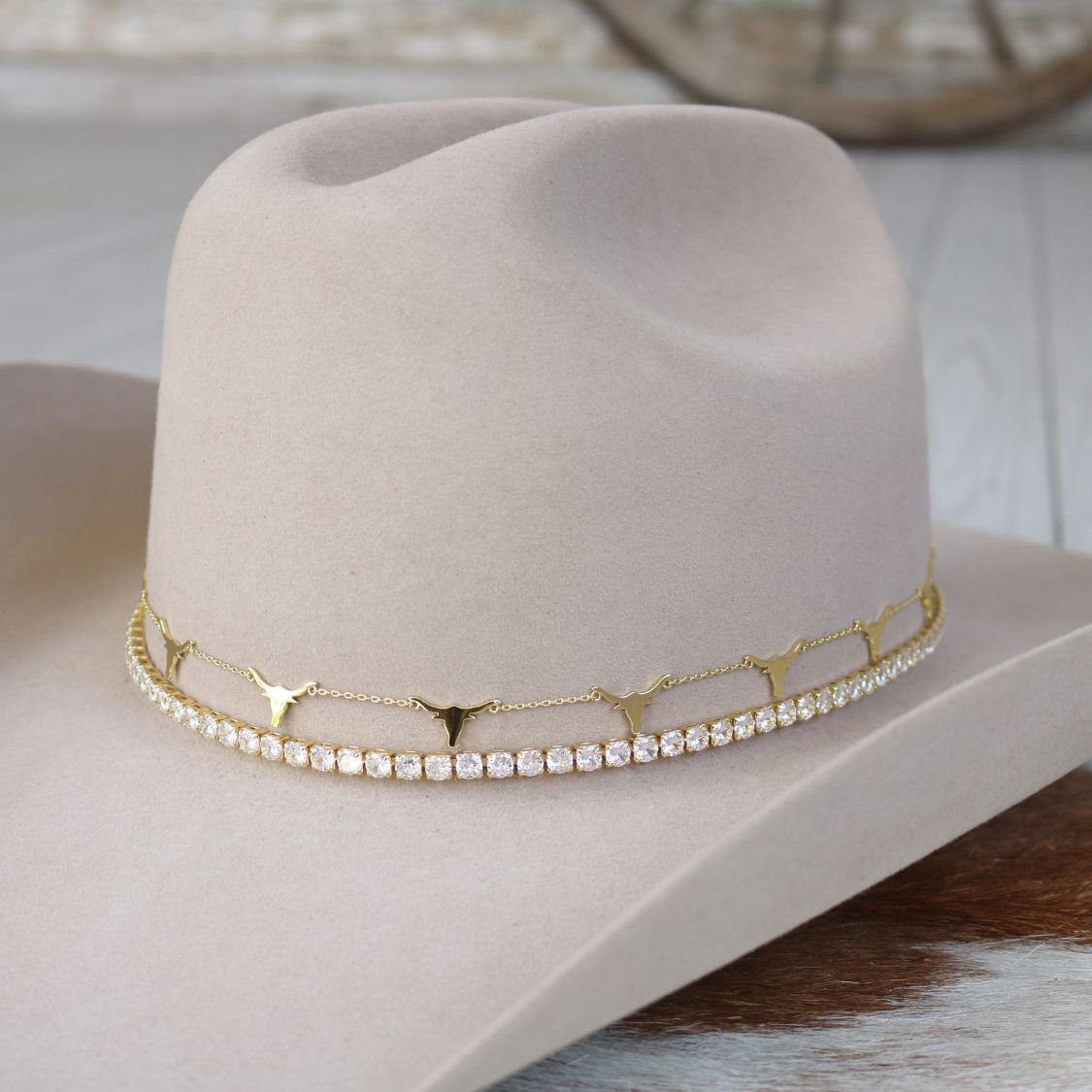 14K Gold Plated Longhorn Chain Hat Band