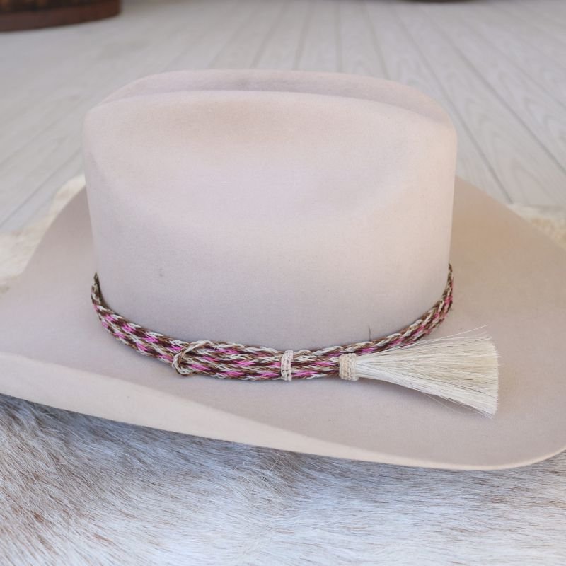 Horsehair Braided Single Tassel Hat Band - Cerise