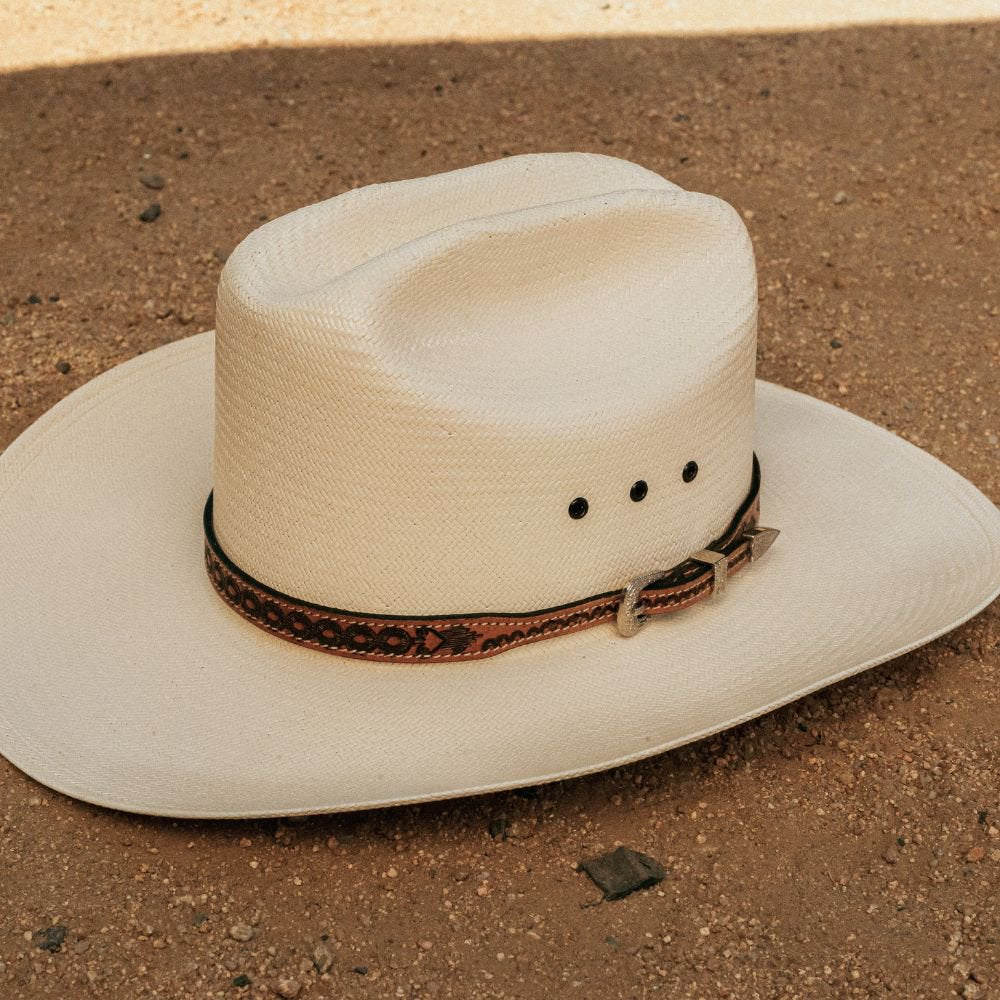 Brown Tooled Leather Hat Band - Jones