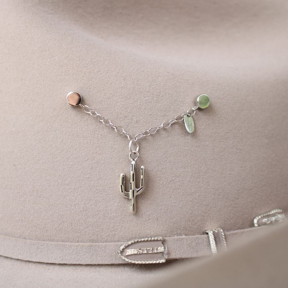 Sterling silver cactus charm necklace with chain and small colored bead accents