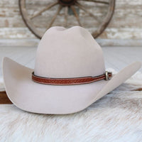 Brown Tooled Rosette Floral Pattern Leather Hat Band