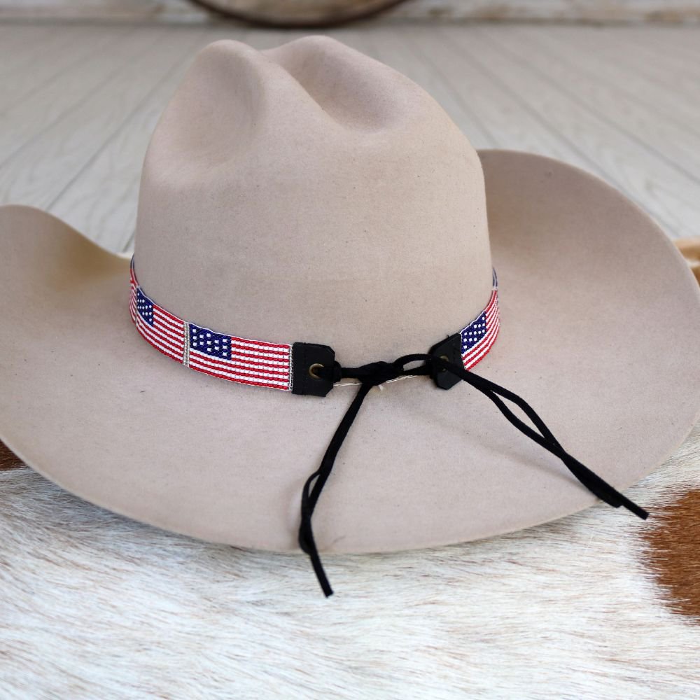 American Flag Beaded Hat Band