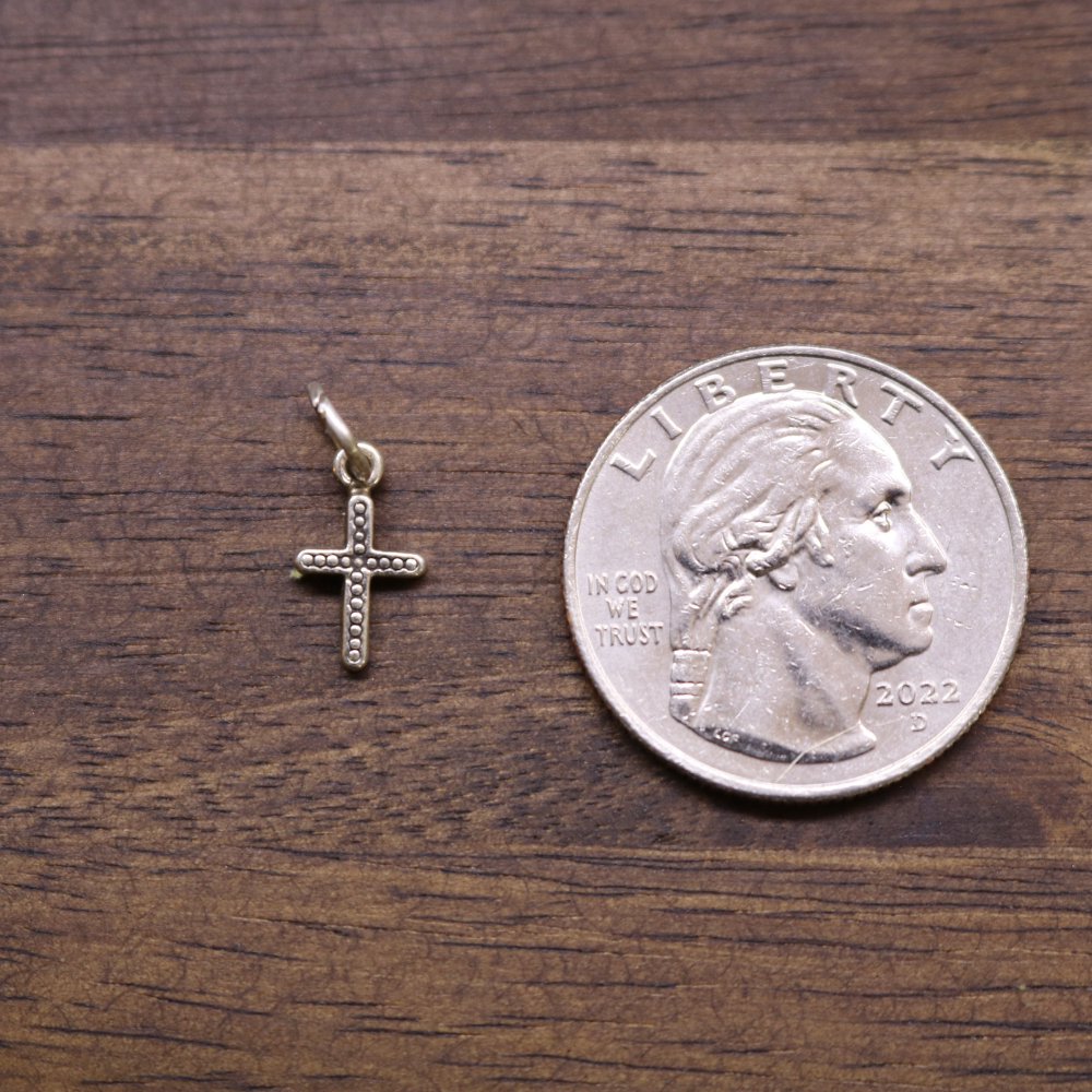 Sterling silver mini cross charm pendant, small ball accents at edges