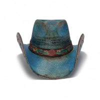 Women's Straw Cowboy Hat | Stampede | Blue | Floral Design